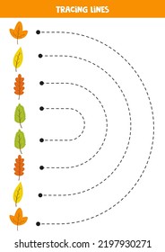 Tracing Lines For Kids With Hand Drawn Leaves. Handwriting Practice.