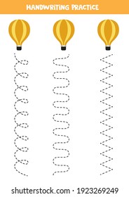 Tracing lines for kids with hot air balloon. Handwriting practice for children.