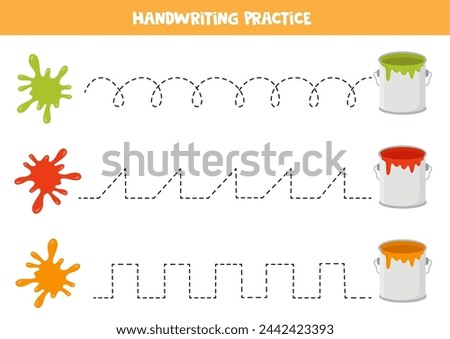 Tracing lines for kids. Paint cans and paint blobs. Handwriting practice for children.