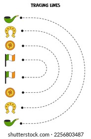 Trainingslinien für Kinder. St Patrick Tageselemente. Handschriftliche Praxis für Kinder.