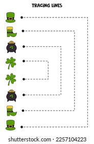 Trainingslinien für Kinder. St Patrick Tageselemente. Handschriftliche Praxis für Kinder.