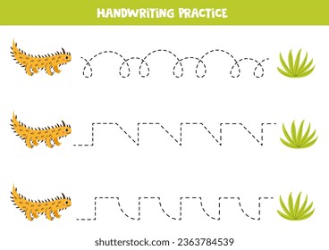Tracing lines for kids. Thorny devil and bush. Handwriting practice for children.