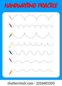 Tracing lines with pencil. Handwriting practice for children.Practicing fine motor skills. Educational game for preschool kids. Vector illustration.