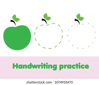 Tracing lines for toddlers with apple fruit. Handwriting practice sheet. Educational children game, printable worksheet for kids to train motor skills