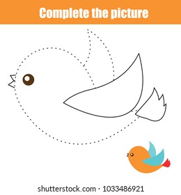 Tracing lines for toddlers. Handwriting practice sheet. Educational children game, printable worksheet for kids. Cute bird shape