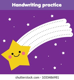 Tracing lines for toddlers. Handwriting practice sheet. Educational children game, printable worksheet for kids with cute falling star