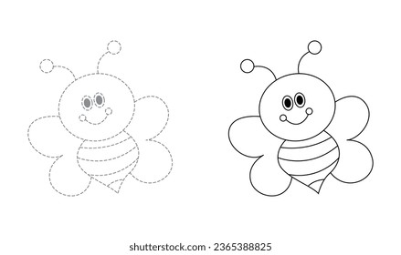 Tracing lines for toddlers. Handwriting practice sheet. Educational children game, printable worksheet for kids with Bee