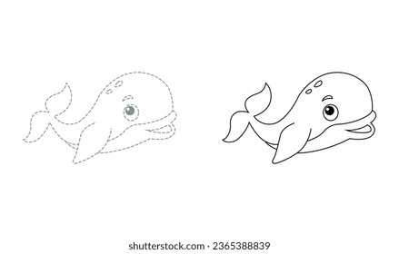 Tracing lines for toddlers. Handwriting practice sheet. Educational children game, printable worksheet for kids with Whale fish