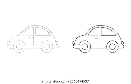 Ausrufeanlagen für Kleinkinder. Handschriftenpraxisblatt. Kinderspiel, druckbares Arbeitsblatt für Kinder mit Auto