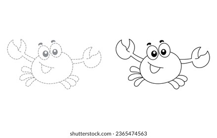 Tracing lines for toddlers. Handwriting practice sheet. Educational children game, printable worksheet for kids with Crab