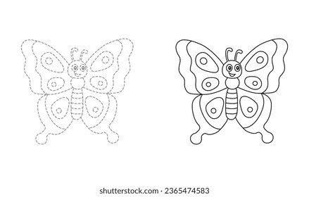 Tracing lines for toddlers. Handwriting practice sheet. Educational children game, printable worksheet for kids with Butterfly
