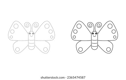 Tracing lines for toddlers. Handwriting practice sheet. Educational children game, printable worksheet for kids with Butterfly