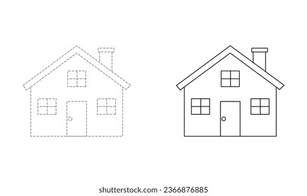 Tracing lines for toddlers. Handwriting practice sheet. Educational children game, printable worksheet for kids with  House