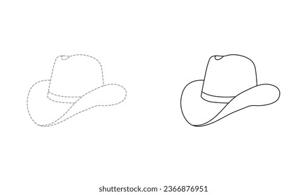 Tracing lines for toddlers. Handwriting practice sheet. Educational children game, printable worksheet for kids with Cowboy Hat