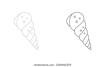Tracing lines for toddlers. Handwriting practice sheet. Educational children game, printable worksheet for kids with Spiral Shell