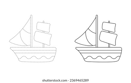 Tracing lines for toddlers. Handwriting practice sheet. Educational children game, printable worksheet for kids with Yacht