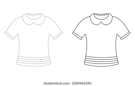 Tracing lines for toddlers. Handwriting practice sheet. Educational children game, printable worksheet for kids with T Shirt