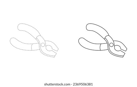 Tracing lines for toddlers. Handwriting practice sheet. Educational children game, printable worksheet for kids with Pliers