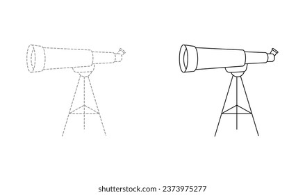 Tracing lines for toddlers. Handwriting practice sheet. Educational children game, printable worksheet for kids with Telescope