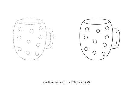 Tracing lines for toddlers. Handwriting practice sheet. Educational children game, printable worksheet for kids with Cup