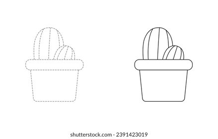 Tracing lines for toddlers. Handwriting practice sheet. Educational children game, printable worksheet for kids with Cactus Plants