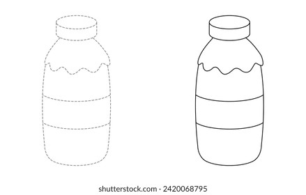 Tracing lines for toddlers. Handwriting practice sheet. Educational children game, printable worksheet for kids with Milk Bottle 
