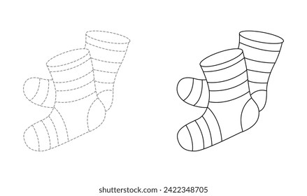 Tracing lines for toddlers. Handwriting practice sheet. Educational children game, printable worksheet for kids with Socks