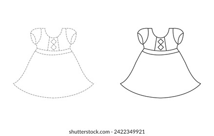 Tracing lines for toddlers. Handwriting practice sheet. Educational children game, printable worksheet for kids with Baby Frock