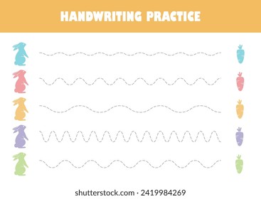 Tracing lines vector worksheet for preschool education. Handwriting practice Activity book page.