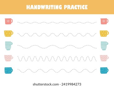 Tracing lines vector worksheet for preschool education. Handwriting practice Activity book page.