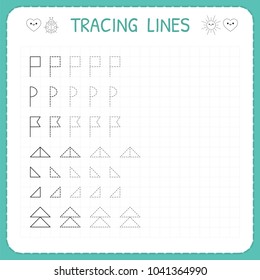 Tracing Lines. Worksheet For Kids. Trace The Pattern. Basic Writing. Working Pages For Children. Preschool Or Kindergarten Worksheets. Vector Illustration