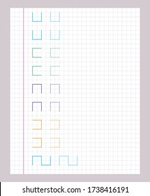 Tracing lines. Worksheet for kids. Trace the pattern. Basic writing. Working pages for children. Preschool or kindergarten worksheets. Vector illustration