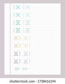 Rastreo de líneas. Hoja de trabajo para niños. Rastrear el patrón. Escritura básica. Páginas de trabajo para niños. Hojas de trabajo preescolares o de guardería. Ilustración del vector