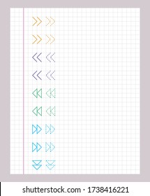 Tracing lines. Worksheet for kids. Trace the pattern. Basic writing. Working pages for children. Preschool or kindergarten worksheets. Vector illustration