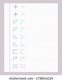 Tracing lines. Worksheet for kids. Trace the pattern. Basic writing. Working pages for children. Preschool or kindergarten worksheets. Vector illustration