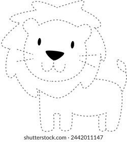 Tracing Lion for design Kindergarten worksheet.