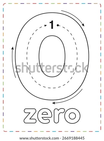 Tracing Number 0 Printable Worksheets for Kids. Counting and Handwriting Practice for Preschoolers.