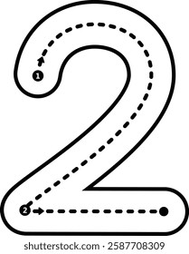 Tracing number 2 prewriting dotted line math worksheet element for kindergarten and preschool kids for handwriting practice activity 