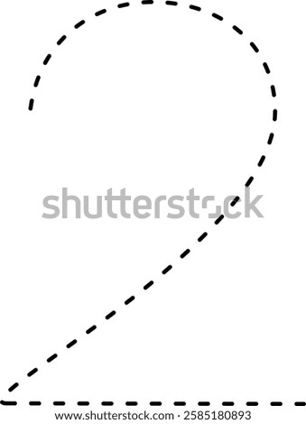 Tracing number 2 prewriting dotted line math worksheet element for kindergarten and preschool kids for handwriting practice activity 