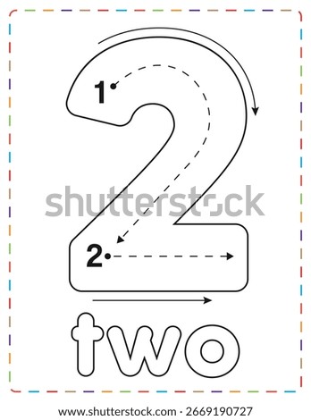 Tracing Number 2 Printable Worksheets for Kids. Counting and Handwriting Practice for Preschoolers.