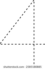 Tracing number 4 prewriting dotted line math worksheet element for kindergarten and preschool kids for handwriting practice activity