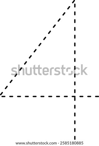 Tracing number 4 prewriting dotted line math worksheet element for kindergarten and preschool kids for handwriting practice activity