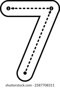 Tracing number 7 prewriting dotted line math worksheet element for kindergarten and preschool kids for handwriting practice activity 