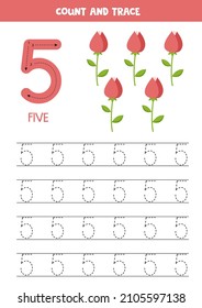 Tracing number five. Preschool valentine worksheet. Number tracing.