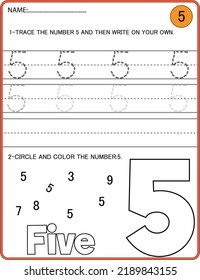 Tracing Numbers Activity Trace Number 5 Stock Vector (Royalty Free ...