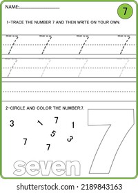 Tracing Numbers Activity Trace Number 7 Stock Vector (Royalty Free ...