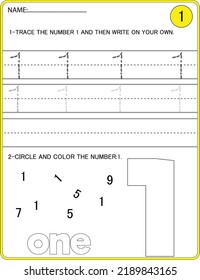 Tracing Numbers Activity Trace Number 1 Stock Vector (Royalty Free ...