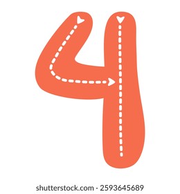 Tracing Numbers, Handwriting Practice, Preschool Learning. Tracing Number 4