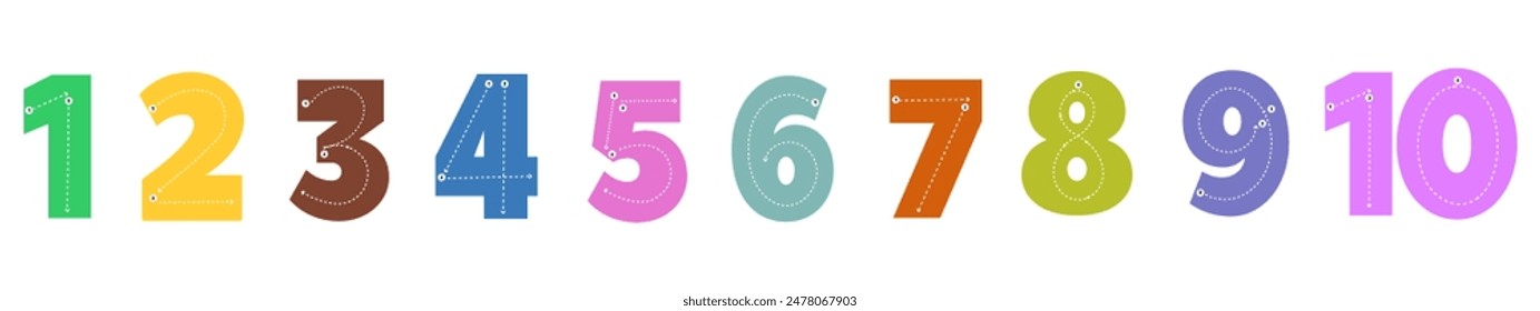 Tracing numbers. Writing and count from 1 to 10.Learning numbers for children. Handwriting practice. Educational cards for children.