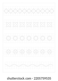 Tracing page practice, grey, vector background illustration